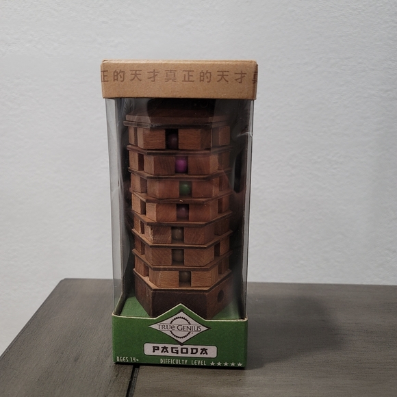 True Genius Brainteaser Wooden Chinese Pagoda Puzzle  Age 14+, NIB, Strategy - Picture 1 of 3